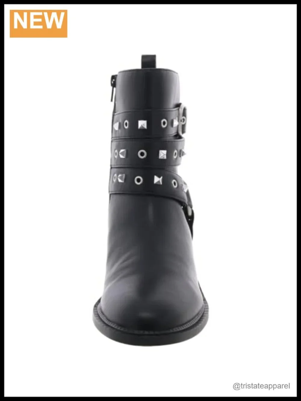 Faux Leather Moto Bootie with Block Heel, Zip Closure